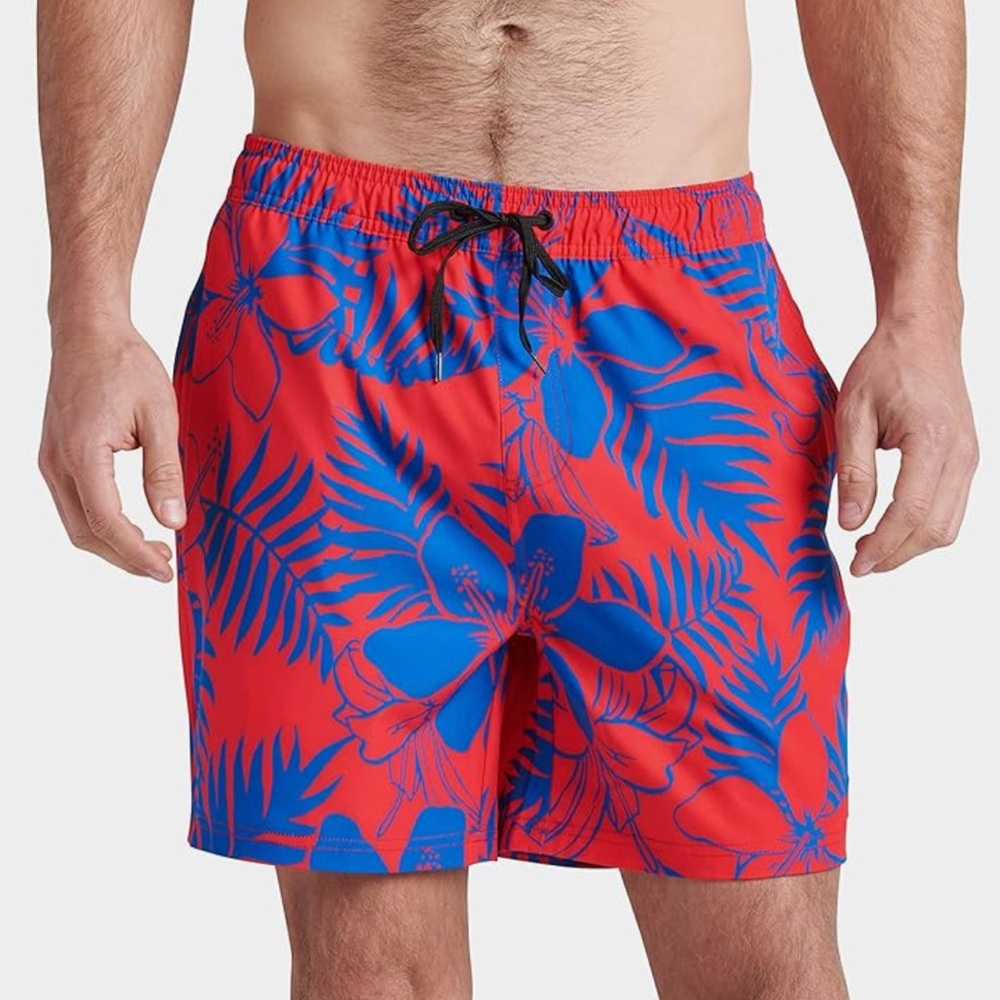 Men's Red & Blue Floral Swim Trunks